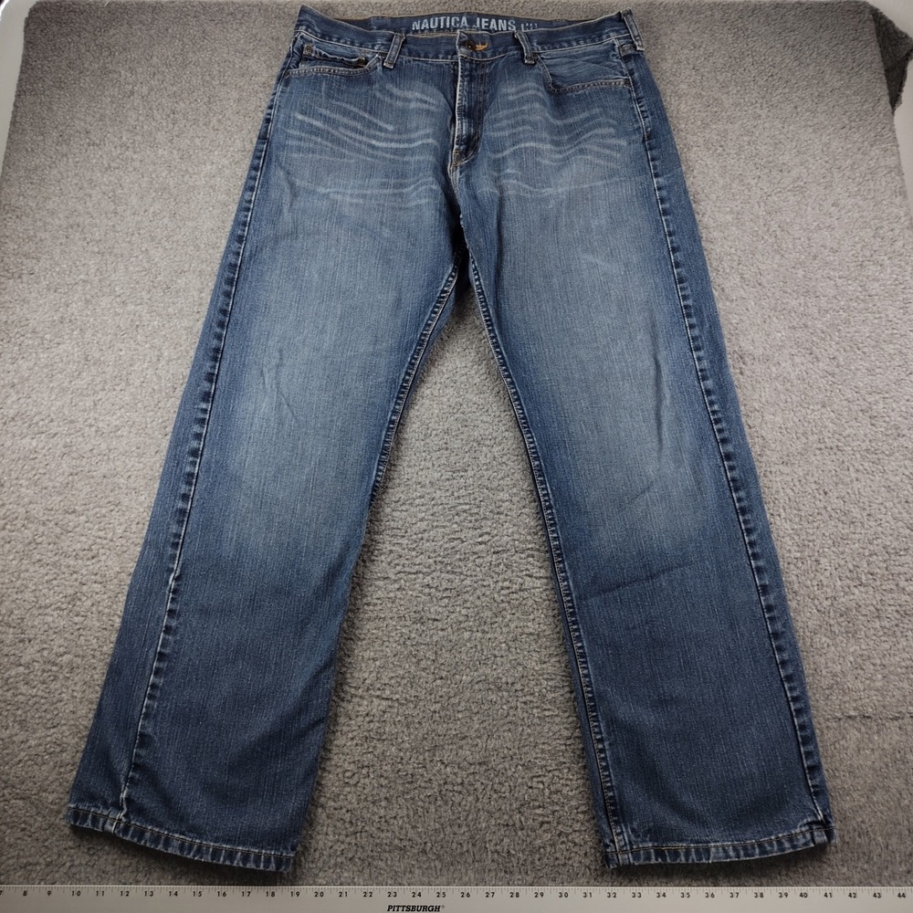 VTG Nautica Jeans Mens 38x34 Baggy Loose Blue Straight Leg Faded Skater Y2K
